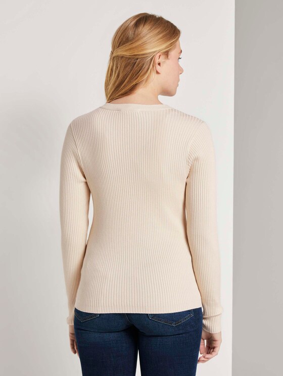 Geribde Henley Neck Pullover - Vrouwen - soft creme beige Geribde Henley Neck Pullover - Vrouwen - soft creme beige - 2 - TOM TAILOR Denim