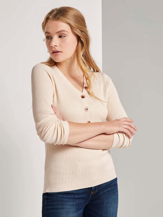 Geribde Henley Neck Pullover - Vrouwen - soft creme beige Geribde Henley Neck Pullover - Vrouwen - soft creme beige - 5 - TOM TAILOR Denim