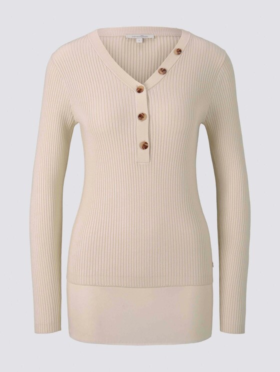 Geribde Henley Neck Pullover - Vrouwen - soft creme beige Geribde Henley Neck Pullover - Vrouwen - soft creme beige - 7 - TOM TAILOR Denim