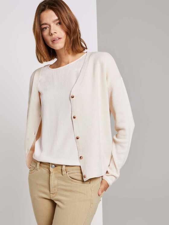 Melierter Cardigan mit Knopfleiste - Frauen - soft creme beige Melierter Cardigan mit Knopfleiste - Frauen - soft creme beige - 5 - TOM TAILOR Denim