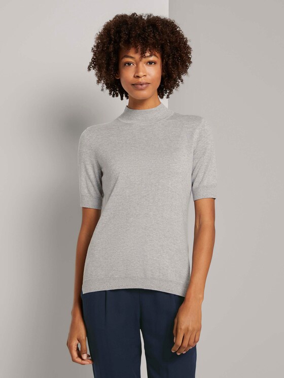 Kurzarm Pullover mit Stehkragen - Frauen - soft light grey melange Kurzarm Pullover mit Stehkragen - Frauen - soft light grey melange - 1 - Mine to five