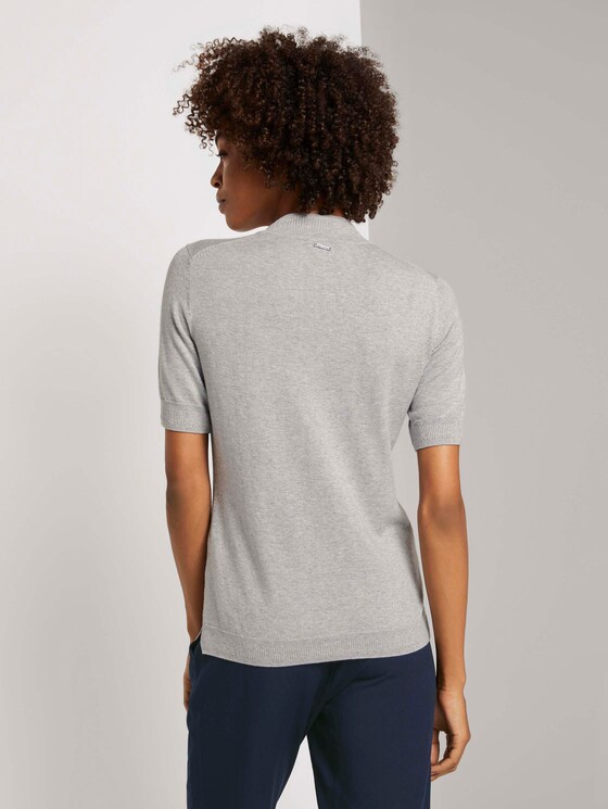 Kurzarm Pullover mit Stehkragen - Frauen - soft light grey melange Kurzarm Pullover mit Stehkragen - Frauen - soft light grey melange - 2 - Mine to five
