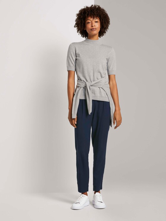 Kurzarm Pullover mit Stehkragen - Frauen - soft light grey melange Kurzarm Pullover mit Stehkragen - Frauen - soft light grey melange - 3 - Mine to five