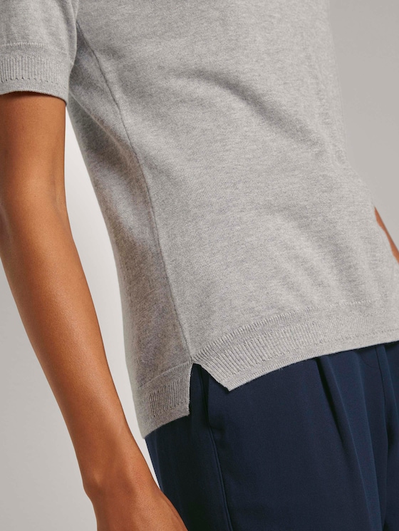 Kurzarm Pullover mit Stehkragen - Frauen - soft light grey melange Kurzarm Pullover mit Stehkragen - Frauen - soft light grey melange - 9 - Mine to five