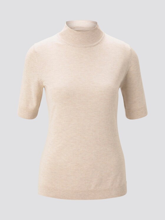 Kurzarm Pullover mit Stehkragen - Frauen - light powder beige melange Kurzarm Pullover mit Stehkragen - Frauen - light powder beige melange - 7 - Mine to five