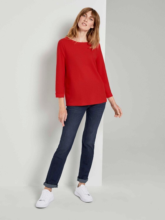 Strukturiertes Shirt mit 3/4-Arm - Frauen - Strong Red Strukturiertes Shirt mit 3/4-Arm - Frauen - Strong Red - 3 - TOM TAILOR