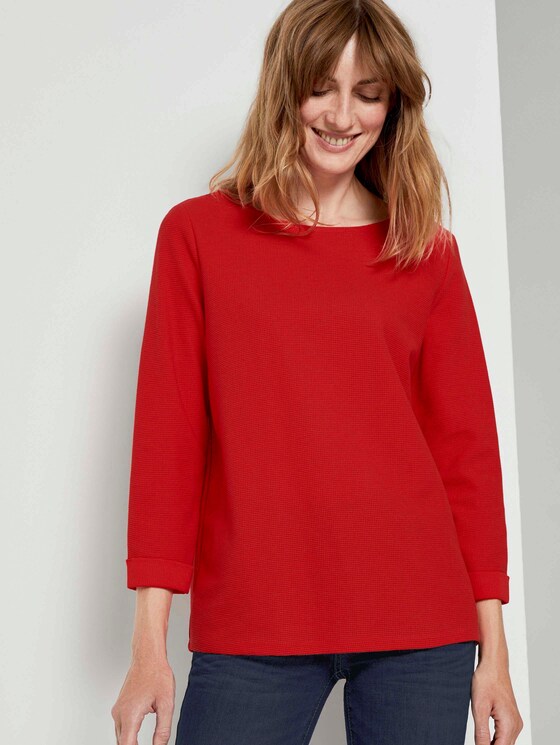 Strukturiertes Shirt mit 3/4-Arm - Frauen - Strong Red Strukturiertes Shirt mit 3/4-Arm - Frauen - Strong Red - 5 - TOM TAILOR