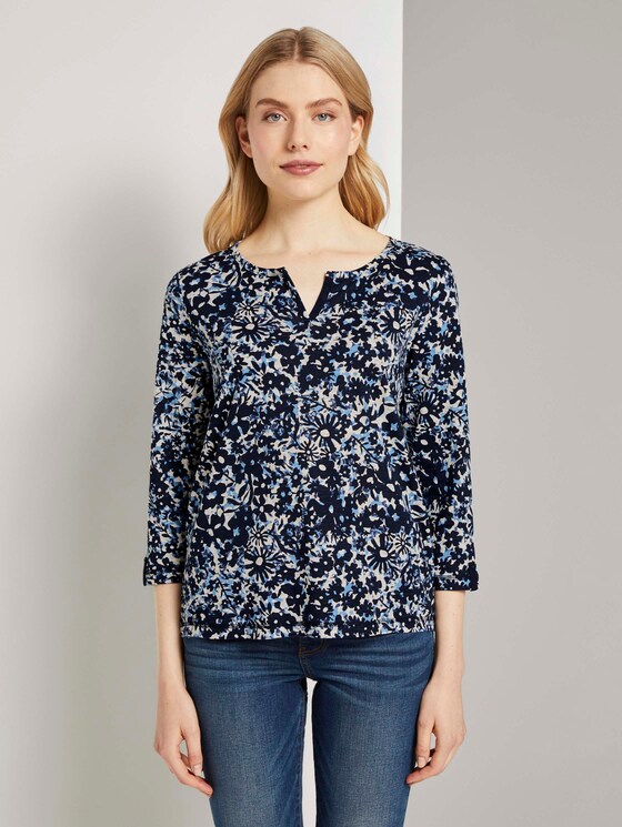 Henley-Shirt mit Blumenprint - Frauen - blue flower design Henley-Shirt mit Blumenprint - Frauen - blue flower design - 1 - TOM TAILOR