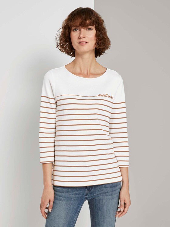 Gestreiftes Shirt mit 3/4-Arm - Frauen - Whisper White Gestreiftes Shirt mit 3/4-Arm - Frauen - Whisper White - 1 - TOM TAILOR