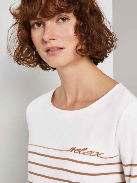 Gestreiftes Shirt mit 3/4-Arm - Frauen - Whisper White Gestreiftes Shirt mit 3/4-Arm - Frauen - Whisper White - 9 - TOM TAILOR
