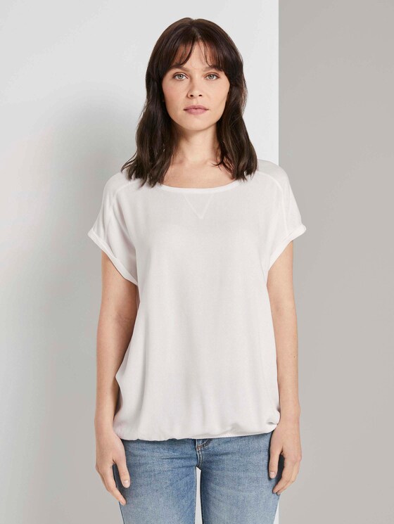 T-shirt in a mix of materials - Women - Whisper White T-shirt in a mix of materials - Women - Whisper White - 1 - TOM TAILOR