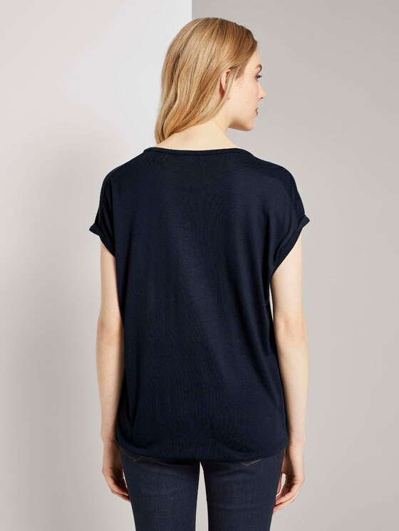 T-shirt in a mix of materials - Women - camel small check T-shirt in a mix of materials - Women - camel small check - 2 - TOM TAILOR