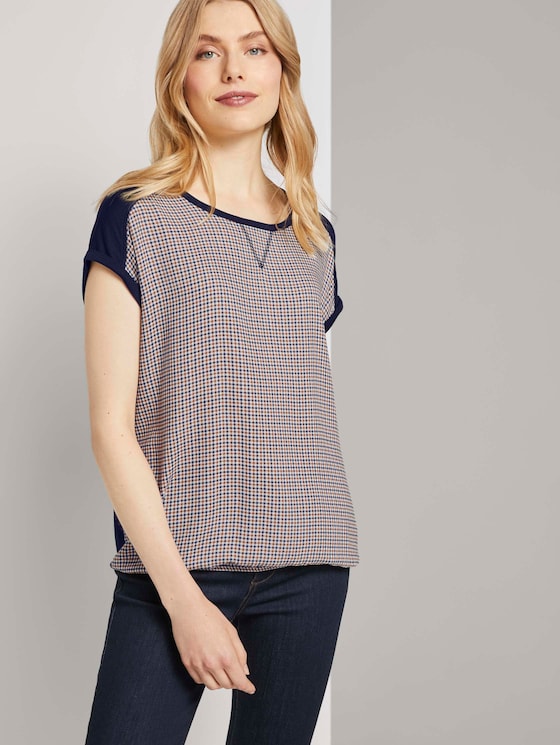 T-shirt in a mix of materials - Women - camel small check T-shirt in a mix of materials - Women - camel small check - 5 - TOM TAILOR
