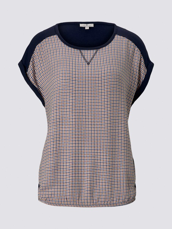 T-shirt in a mix of materials - Women - camel small check T-shirt in a mix of materials - Women - camel small check - 7 - TOM TAILOR