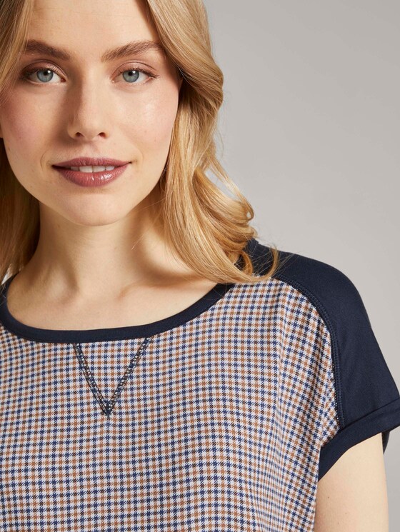 T-shirt in a mix of materials - Women - camel small check T-shirt in a mix of materials - Women - camel small check - 9 - TOM TAILOR