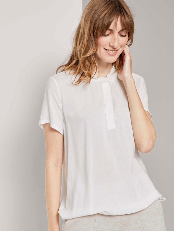 Geknöpftes T-Shirt mit Rüschendetail - Frauen - Whisper White Geknöpftes T-Shirt mit Rüschendetail - Frauen - Whisper White - 5 - TOM TAILOR