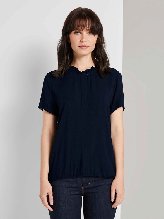 Geknöpftes T-Shirt mit Rüschendetail - Frauen - Sky Captain Blue Geknöpftes T-Shirt mit Rüschendetail - Frauen - Sky Captain Blue - 1 - TOM TAILOR