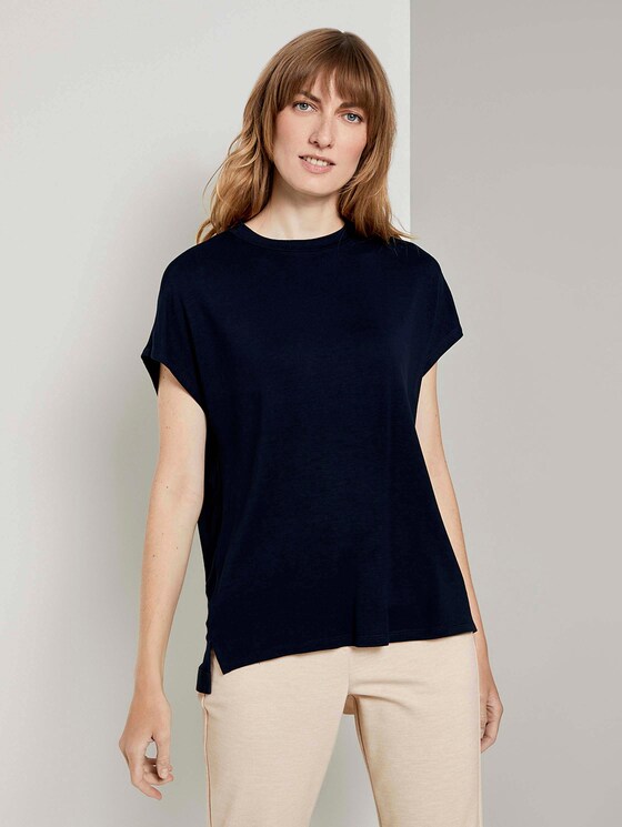 Basic T-Shirt mit Seitenschlitzen - Frauen - Sky Captain Blue Basic T-Shirt mit Seitenschlitzen - Frauen - Sky Captain Blue - 1 - TOM TAILOR