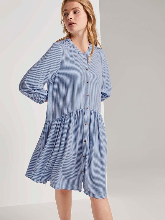 Geknöpftes Minikleid mit Volant - Frauen - mid blue white stripe Geknöpftes Minikleid mit Volant - Frauen - mid blue white stripe - 5 - TOM TAILOR Denim