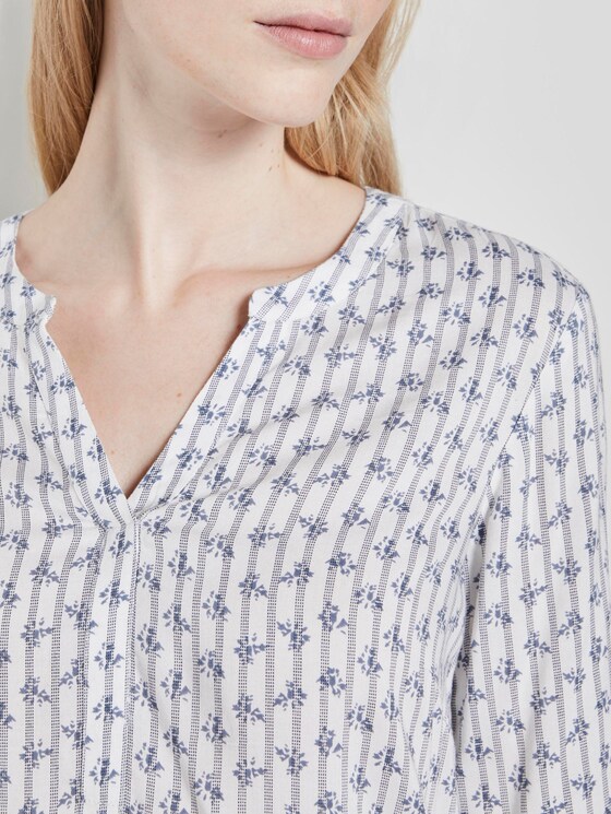 Gemusterte Bluse - Frauen - blue white flowers and stripe Gemusterte Bluse - Frauen - blue white flowers and stripe - 9 - TOM TAILOR