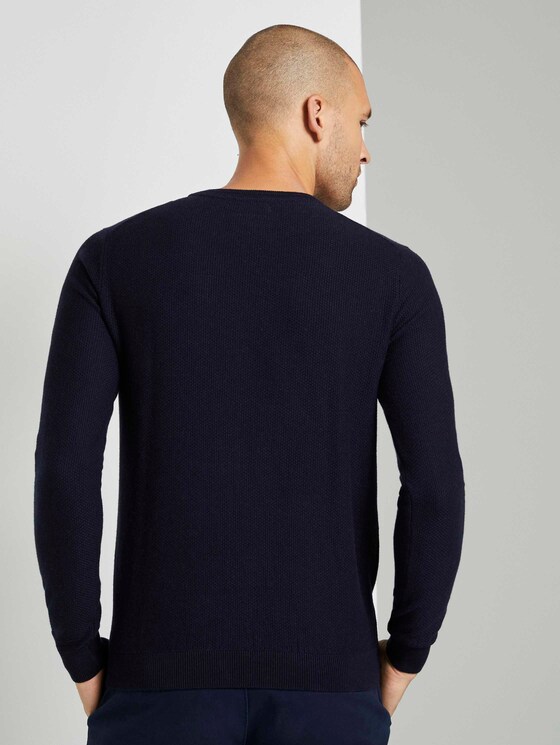 Weicher Pullover mit Struktur - Männer - Knitted Navy Melange Weicher Pullover mit Struktur - Männer - Knitted Navy Melange - 2 - TOM TAILOR