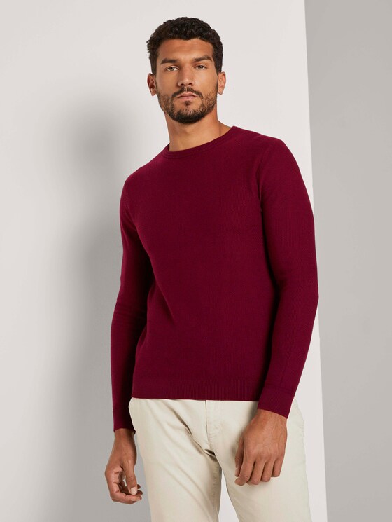 Weicher Pullover mit Struktur - Männer - wine red melange Weicher Pullover mit Struktur - Männer - wine red melange - 1 - TOM TAILOR