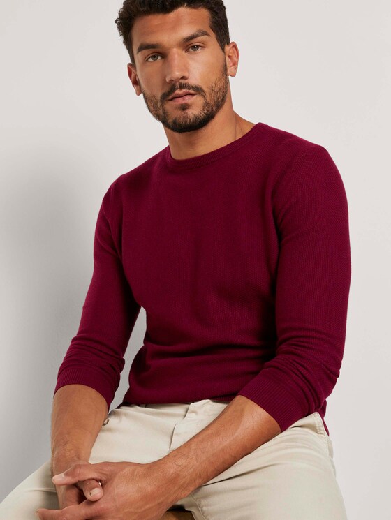 Weicher Pullover mit Struktur - Männer - wine red melange Weicher Pullover mit Struktur - Männer - wine red melange - 5 - TOM TAILOR
