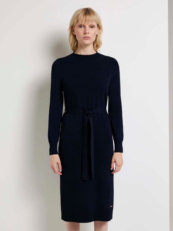 Midi-Strickkleid mit Bindegürtel - Frauen - Sky Captain Blue Midi-Strickkleid mit Bindegürtel - Frauen - Sky Captain Blue - 1 - Mine to five
