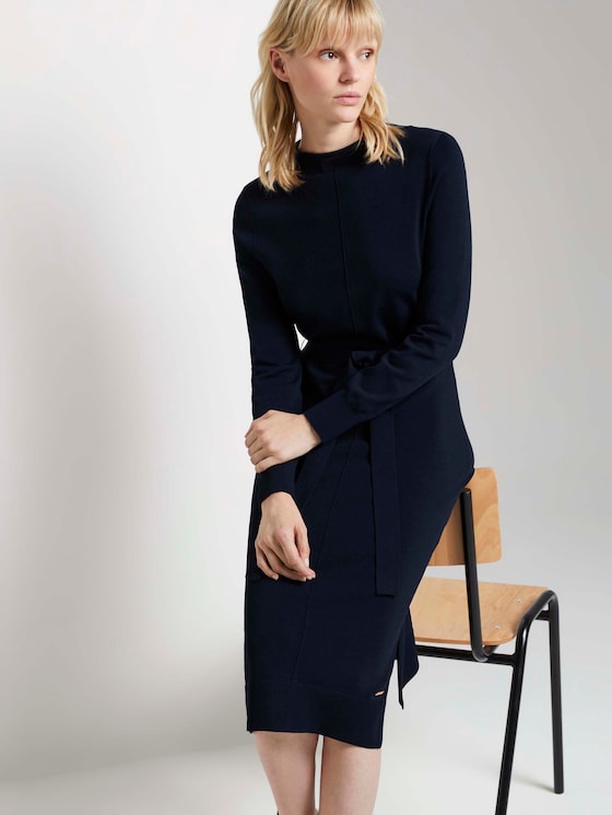 Midi-Strickkleid mit Bindegürtel - Frauen - Sky Captain Blue Midi-Strickkleid mit Bindegürtel - Frauen - Sky Captain Blue - 5 - Mine to five