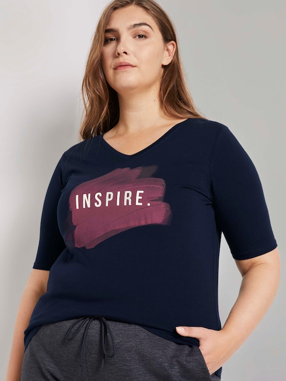 Plus - T-Shirt mit Artwork von Women Plus Size, sky captain blue