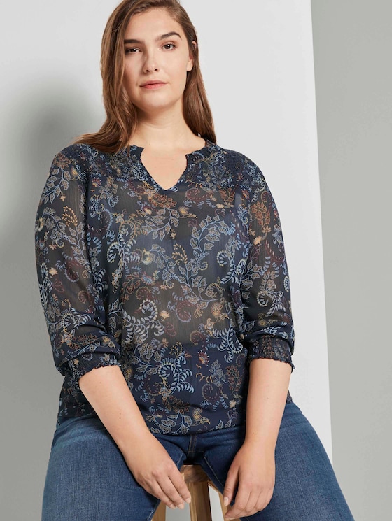 Gemusterte Bluse mit Smocking-Details - Frauen - navy based paisley Gemusterte Bluse mit Smocking-Details - Frauen - navy based paisley - 5 - My True Me