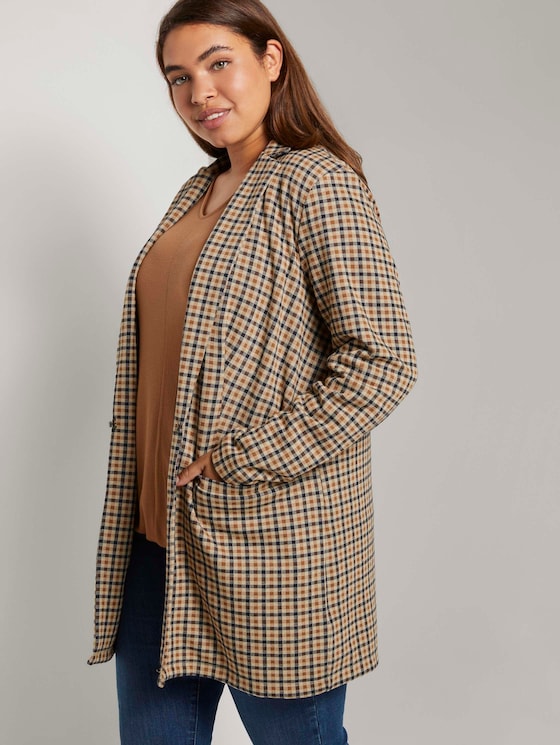 Langer Blazer im Karomuster - Frauen - beige brown check design Langer Blazer im Karomuster - Frauen - beige brown check design - 5 - My True Me