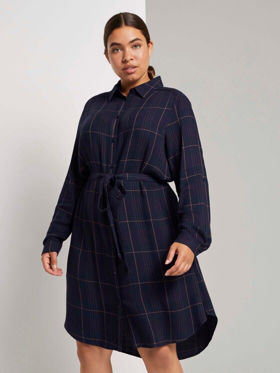Kariertes Hemdkleid mit Bindegürtel - Frauen - navy gipsy camel check Kariertes Hemdkleid mit Bindegürtel - Frauen - navy gipsy camel check - 1 - My True Me