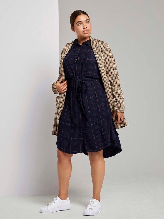 Kariertes Hemdkleid mit Bindegürtel - Frauen - navy gipsy camel check Kariertes Hemdkleid mit Bindegürtel - Frauen - navy gipsy camel check - 3 - My True Me