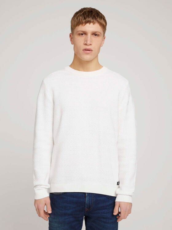 Pullover mit Zick-Zack-Struktur - Männer - Wool White Pullover mit Zick-Zack-Struktur - Männer - Wool White - 1 - TOM TAILOR Denim