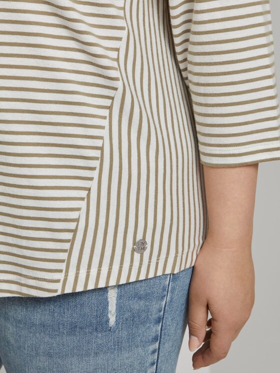 Gestreiftes Shirt mit 3/4-Arm - Frauen - khaki ecru horizontal stripe Gestreiftes Shirt mit 3/4-Arm - Frauen - khaki ecru horizontal stripe - 10 - My True Me