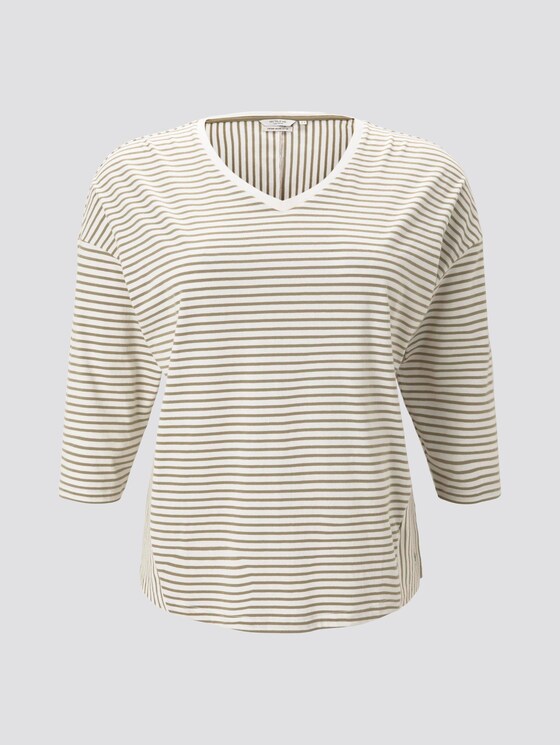 Gestreiftes Shirt mit 3/4-Arm - Frauen - khaki ecru horizontal stripe Gestreiftes Shirt mit 3/4-Arm - Frauen - khaki ecru horizontal stripe - 7 - My True Me