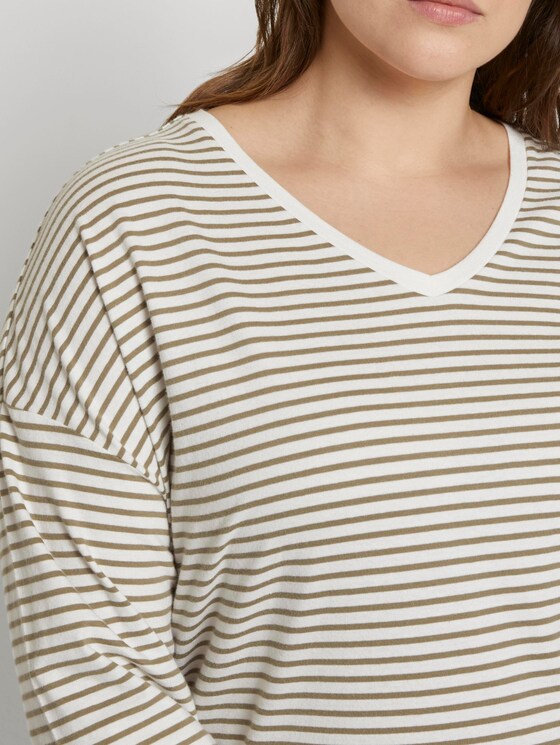 Gestreiftes Shirt mit 3/4-Arm - Frauen - khaki ecru horizontal stripe Gestreiftes Shirt mit 3/4-Arm - Frauen - khaki ecru horizontal stripe - 9 - My True Me