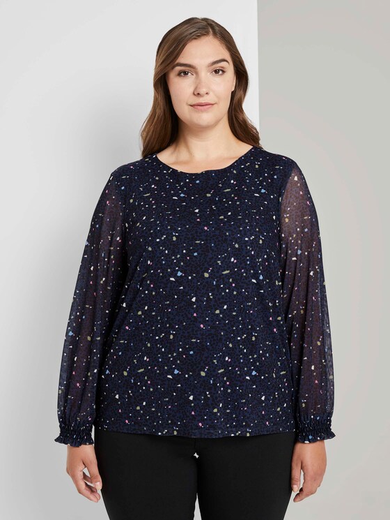 Curvy-Gemusterte Bluse mit Ballonärmeln - Frauen - navy based terrazzo Curvy-Gemusterte Bluse mit Ballonärmeln - Frauen - navy based terrazzo - 1 - My True Me