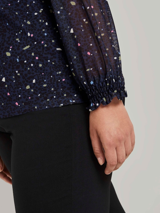 Curvy-Gemusterte Bluse mit Ballonärmeln - Frauen - navy based terrazzo Curvy-Gemusterte Bluse mit Ballonärmeln - Frauen - navy based terrazzo - 10 - My True Me