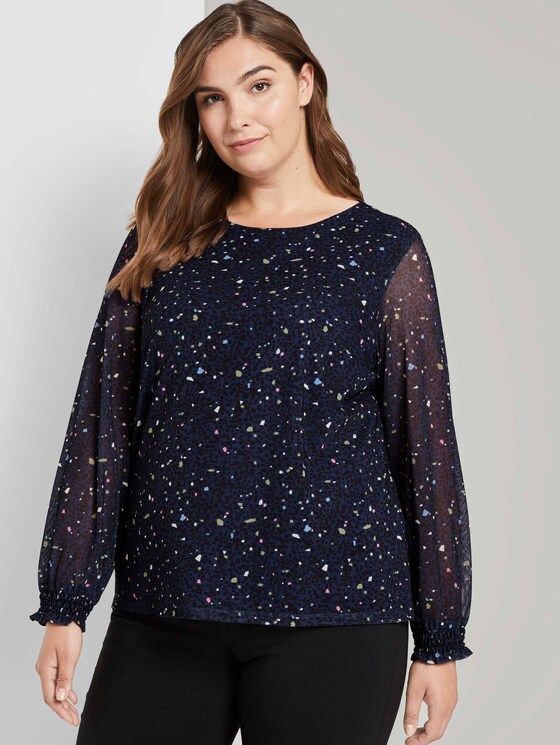 Curvy-Gemusterte Bluse mit Ballonärmeln - Frauen - navy based terrazzo Curvy-Gemusterte Bluse mit Ballonärmeln - Frauen - navy based terrazzo - 5 - My True Me