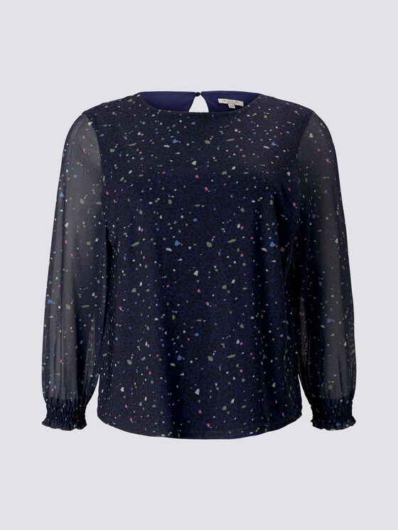 Curvy-Gemusterte Bluse mit Ballonärmeln - Frauen - navy based terrazzo Curvy-Gemusterte Bluse mit Ballonärmeln - Frauen - navy based terrazzo - 7 - My True Me