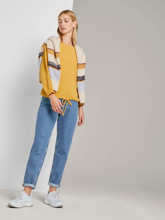 Strukturierte Bluse mit Tunnelzug - Frauen - Indian Spice Yellow Strukturierte Bluse mit Tunnelzug - Frauen - Indian Spice Yellow - 3 - TOM TAILOR Denim