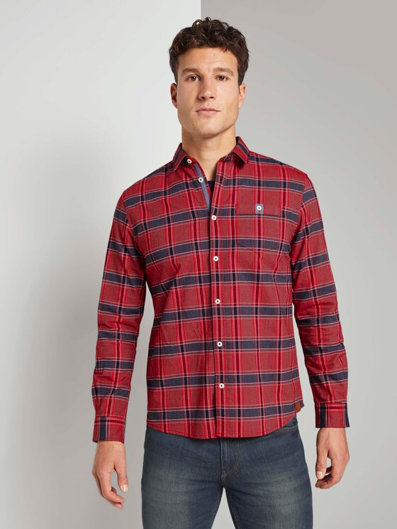 Kariertes Hemd mit Brusttasche - Männer - red navy fil a fil check Kariertes Hemd mit Brusttasche - Männer - red navy fil a fil check - 1 - TOM TAILOR
