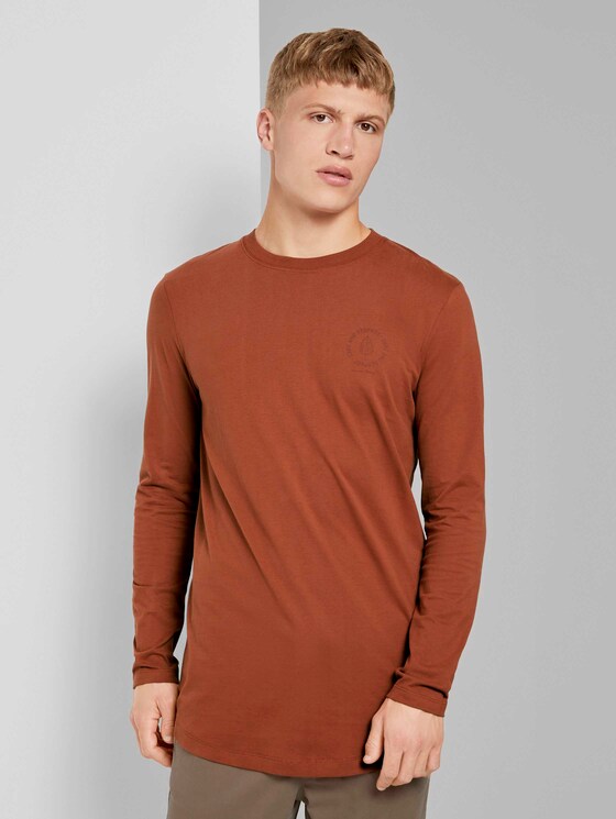 Langarmshirt mit kleinem Print - Männer - Goji Orange Langarmshirt mit kleinem Print - Männer - Goji Orange - 1 - TOM TAILOR Denim