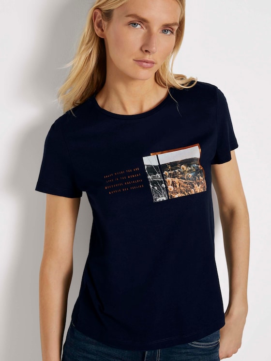 T-shirt with a chest print - Women - Sky Captain Blue T-shirt with a chest print - Women - Sky Captain Blue - 5 - TOM TAILOR