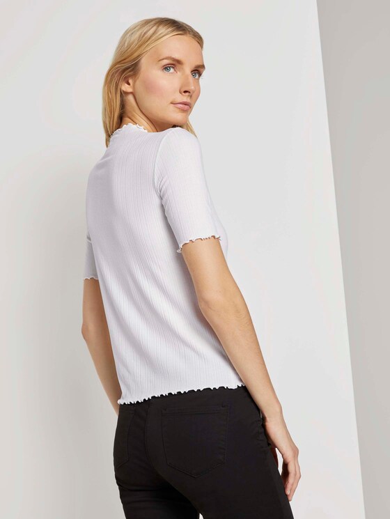 Geripptes T-Shirt mit Stehkragen - Frauen - Whisper White Geripptes T-Shirt mit Stehkragen - Frauen - Whisper White - 2 - TOM TAILOR