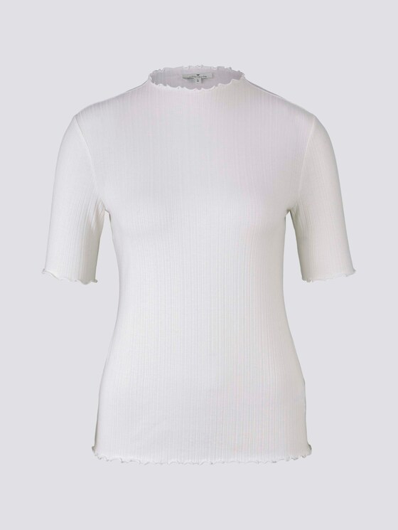 Geripptes T-Shirt mit Stehkragen - Frauen - Whisper White Geripptes T-Shirt mit Stehkragen - Frauen - Whisper White - 7 - TOM TAILOR