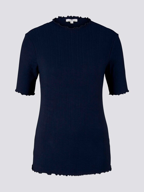 Geripptes T-Shirt mit Stehkragen - Frauen - Sky Captain Blue Geripptes T-Shirt mit Stehkragen - Frauen - Sky Captain Blue - 7 - TOM TAILOR