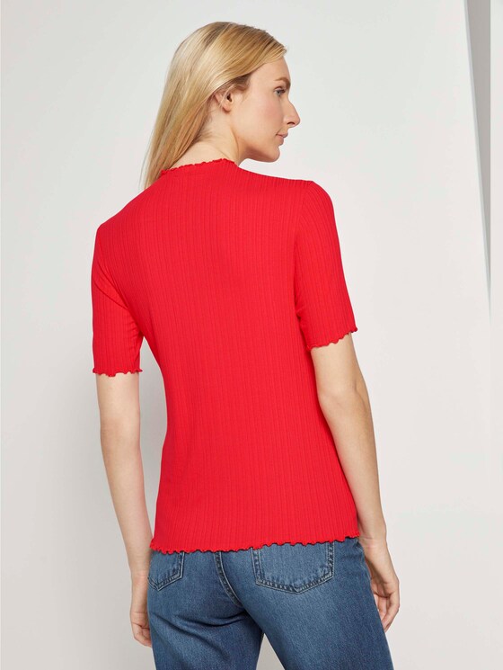 Geripptes T-Shirt mit Stehkragen - Frauen - Strong Red Geripptes T-Shirt mit Stehkragen - Frauen - Strong Red - 2 - TOM TAILOR